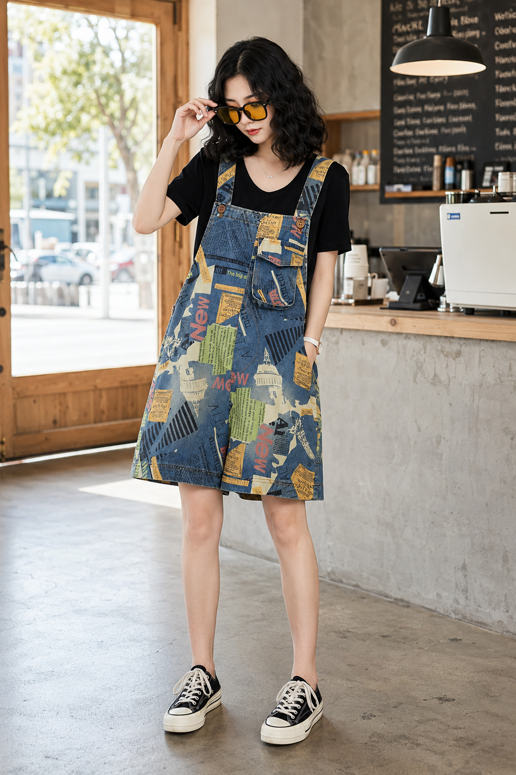 Salopette Denim Imprimé Streetwear