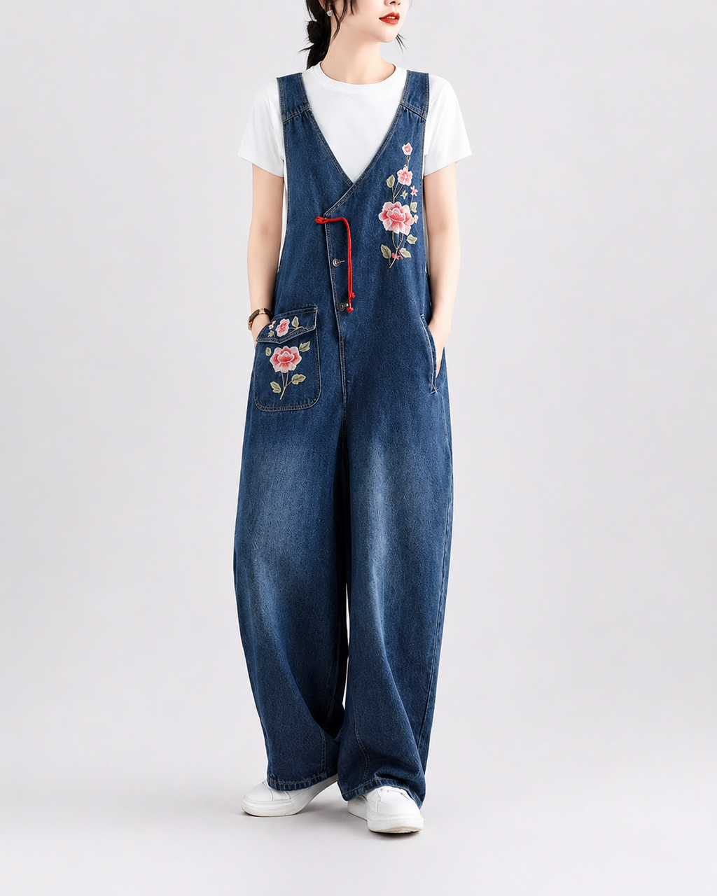 Salopette Denim Brodée Rétro