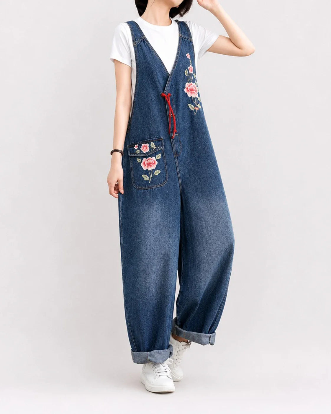 Salopette Denim Brodée Rétro