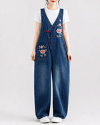 Salopette Denim Brodée Rétro
