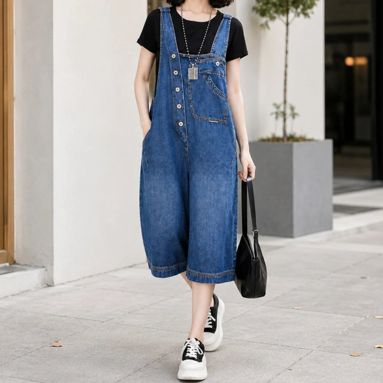 Salopette Denim Slim Distressed